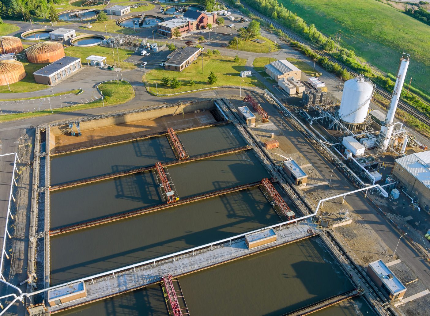 Aerial view of rectangular treatment basins